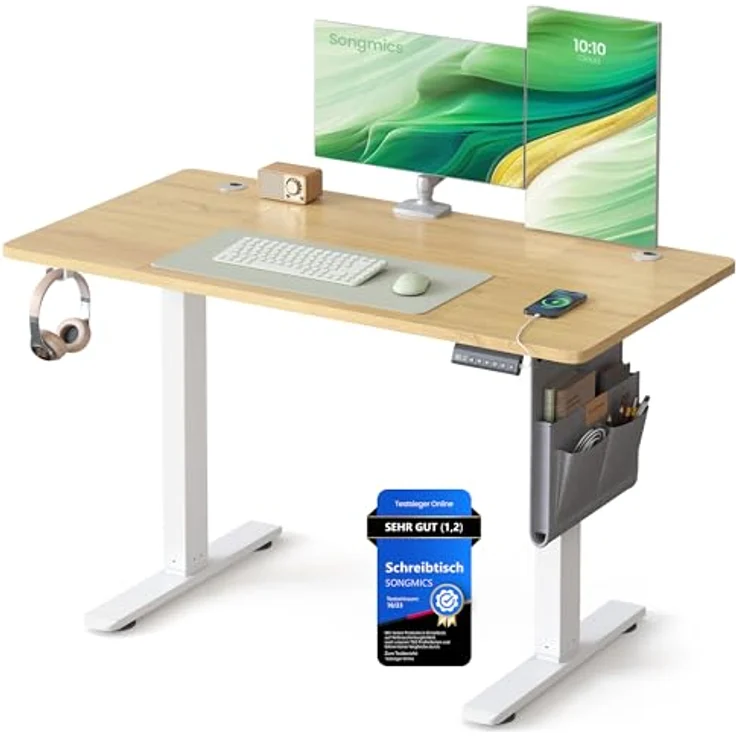 SONGMICS Höhenverstellbarer Schreibtisch elektrisch, 120x60 cm, Memory-Funktion mit 4 Höhen, USB-C-Anschluss, goldeichenfarben LSD132YA01 – Bild 2