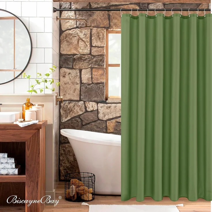 Hotel-Qualität Stoff Duschvorhang 183 × 183 cm Salbei Grün, Wasserabweisend, Rostfreie Ösen, Gewichteter Saum – Bild 2