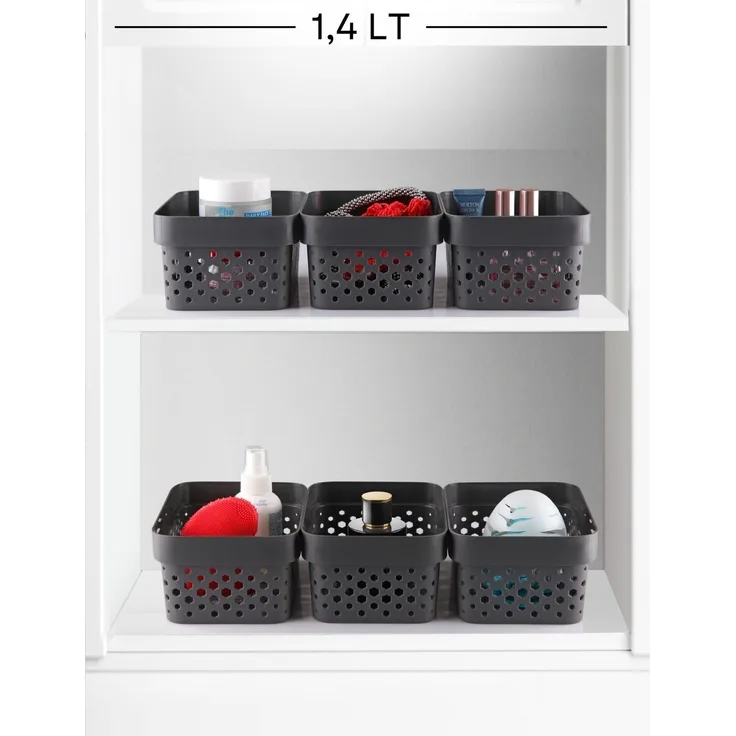 Hermia Concept 'Penta 1,4 lt - Anthracite' Korb-Set (6-teilig), Anthrazit, 15 x 10 x 8 cm, 1,4 l