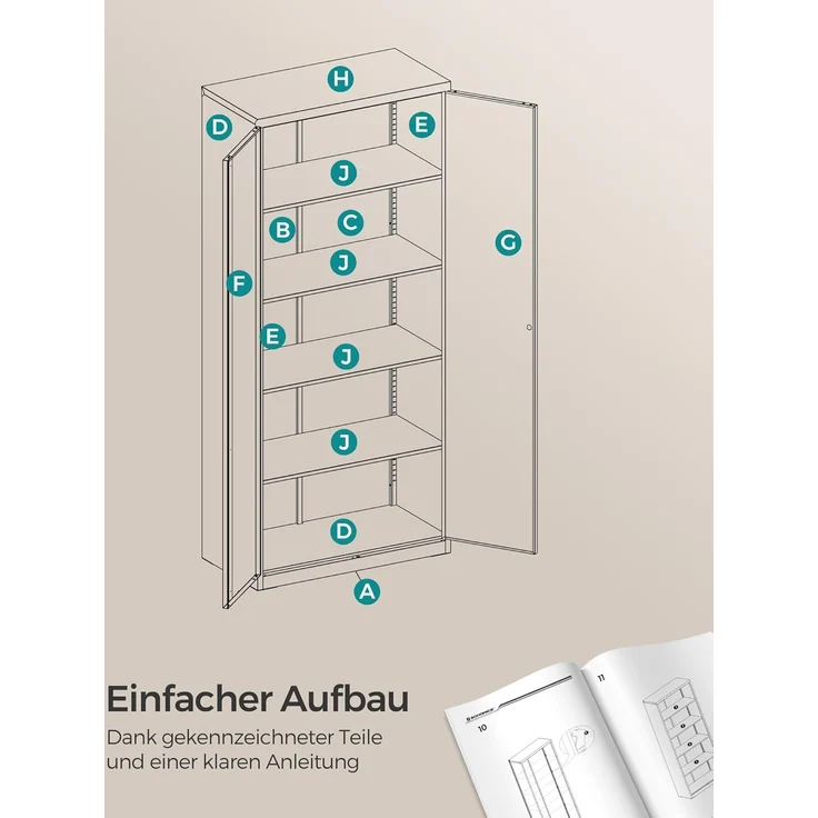 Songmics Aktenschrank mit 5 Ebenen, Stahl hellgrau, 60 x 40 x 180 cm – Bild 8