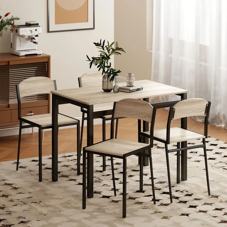 MELAYR, 5-teilige Essgruppe, Esstisch mit 4 Stühlen, platzsparendes Küchentisch-Set, 100 x 63 x 76.5 cm, Eiche – Bild 3
