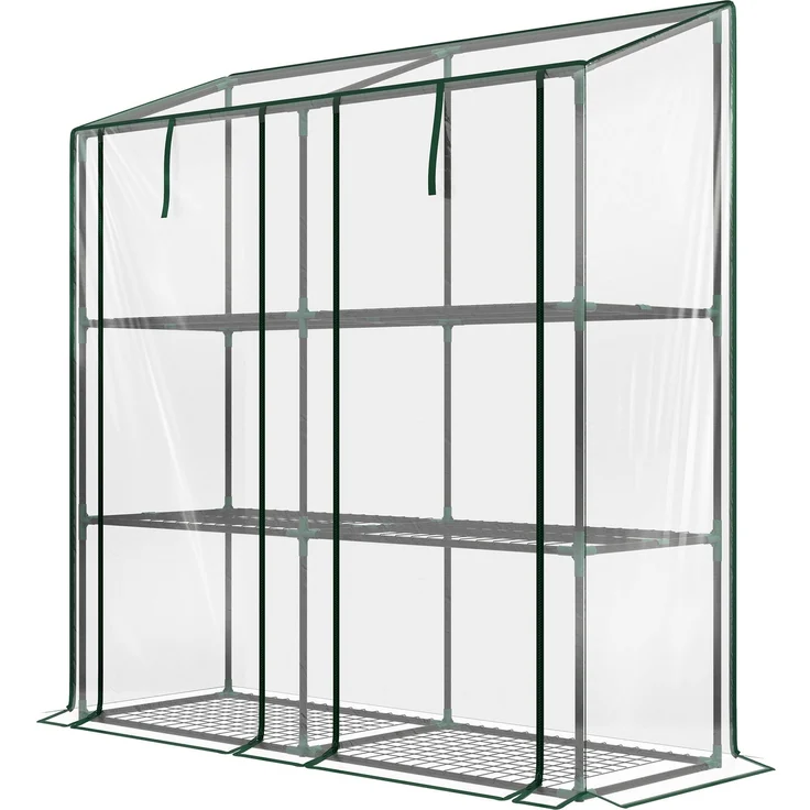 Wohnora-Mini-Gewächshaus mit 3 Etagen, Kunststoffabdeckung, 2 Rolltüren, 6 Regalböden, Maße: 143 x 46 x 141/151 cm (L x B x H),H 1510cm x T 780cm x B 460cm,Transparent – Bild 3