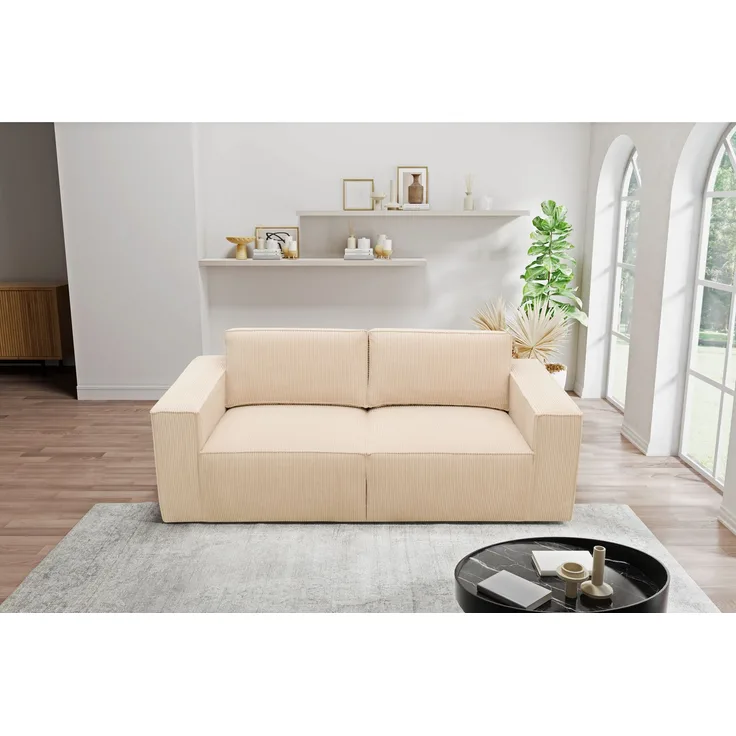 DOMO. collection Sofa 100017, 2-Sitzer mit Rückenkissen und Armlehnen, 2er Couch, Polsterganitur, 210 x 93 x 84 cm (BxTxH), creme