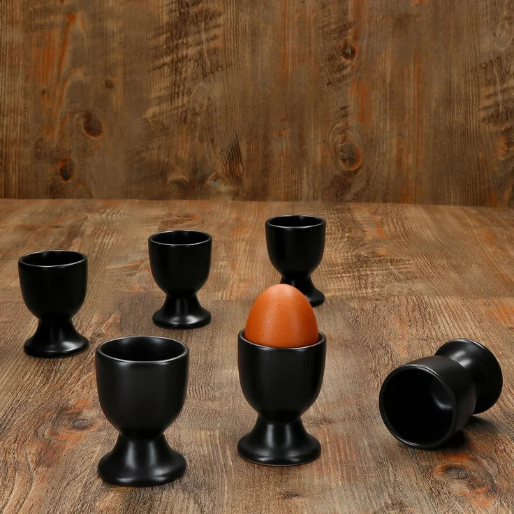 MamboCat Eierbecher 6x Panther Eierbecher schwarz Steingut für 6 Personen Frühstück – Bild 3