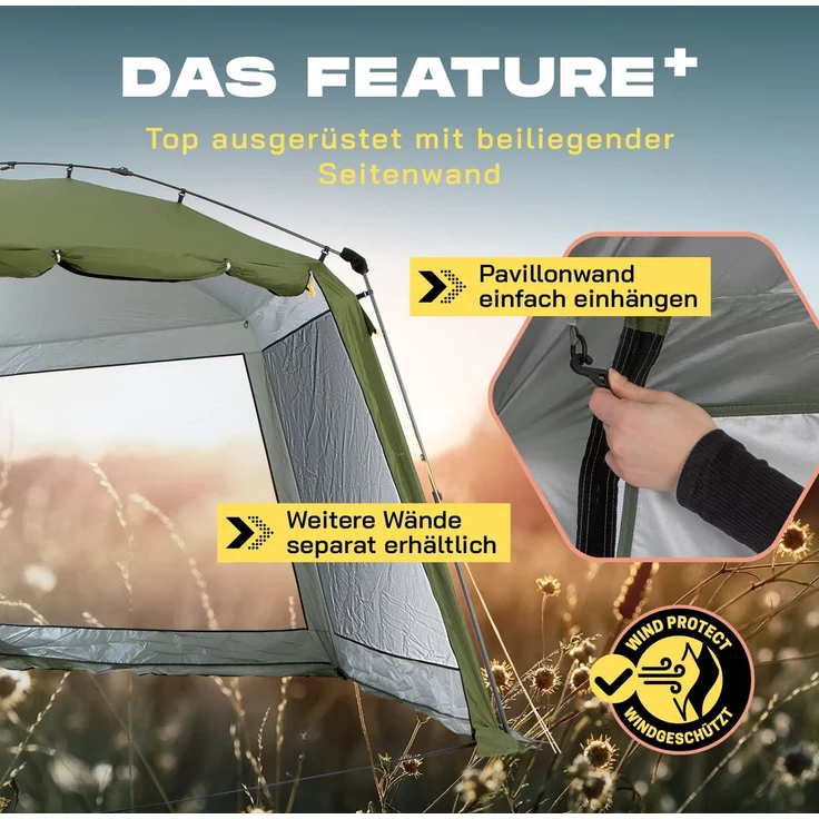 Where Tomorrow Pop up Pavillon | Faltpavillon & Partyzelt für Camping, Outdoor, Festival | stabil u. wasserabweisend | Gartenpavillon mit Insektenschutz, Sonnenschutz & Regenschutz – Bild 6