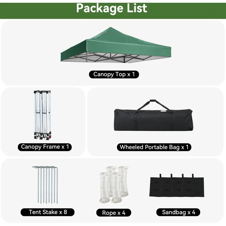 Aoxun Faltpavillon 3x3m Wasserdicht Stabil, Pop Up Pavillon mit Handtasche, UV-Schutz 50+ Gartenzelt Inkl. Rolltasche, Sandbags, Partyzelt Fuer Camping, Strand, Hochzeit und Outdoor Shelter, Grün – Bild 6