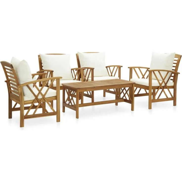 vidaXL 5-tlg. Garten-Lounge-Set mit Auflagen Massivholz Akazie 3057990