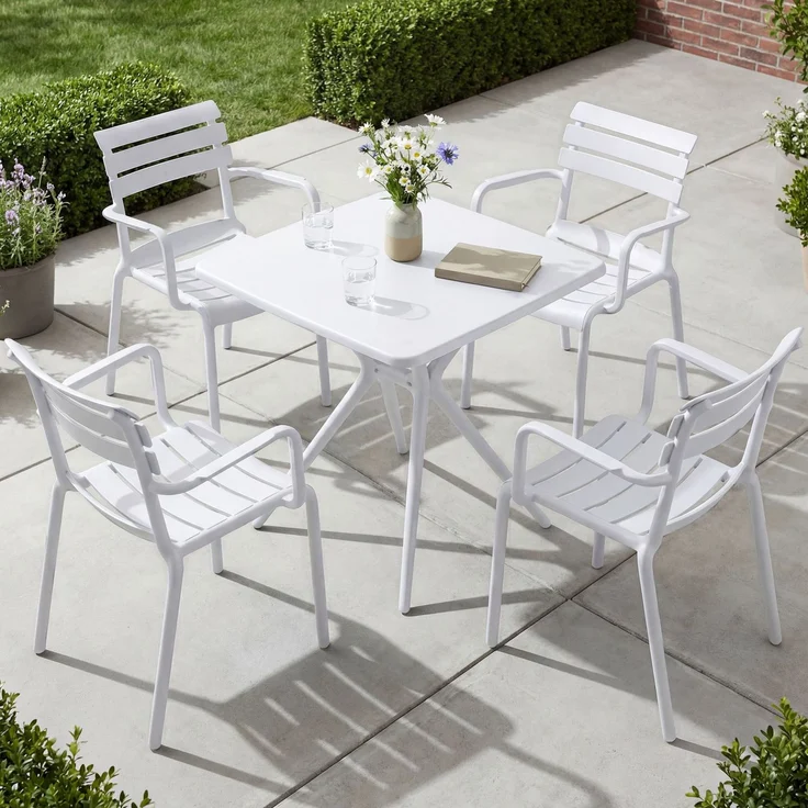 Gartenmöbel-Set NORA mit 4 Stühlen - 186x186x82cm, Kunststoff, Weiß | Balkonset Gartenset Tisch mit Stühlen Bistroset Outdoor – Bild 4