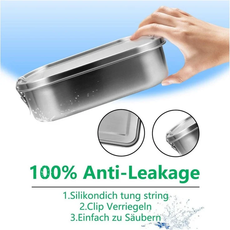 BlingBin Lunchbox 850ml/1400ml Auslaufsichere Bento-Box Brotzeit-Dose aus Edelstahl, Edelstahl, (1er Set, 1-tlg, Fassungsvermögen: 850ml), Lunchbox, Vesperdose, Pausenbrot, für Erwachsene & Kinder – Bild 3