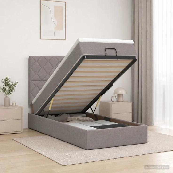vidaXL Ottoman-Bett mit Matratze und LED Taupe 90 x 200 cm Stoff 3458128 – Bild 4