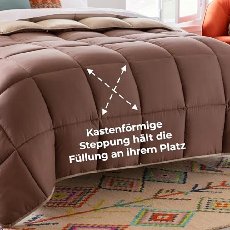 Linenspa 4 Jahreszeiten Bettdecke aus Microfaser – Ganzjahresdecke – Ultraweich – Steppdecke 220x240 cm, Beige / Braun – Bild 3