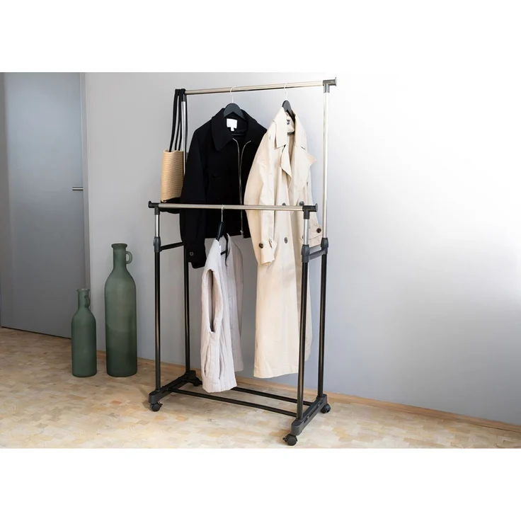 Kleiderwagen 75x155x43cm 2-fach Kleiderstange Garderobenständer Stange mit Rollen neu – Bild 3