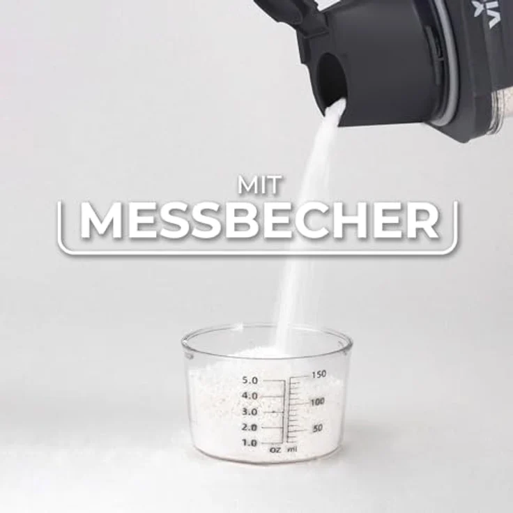 Vileda Waschmittelbox 1100ml grau - Praktische Aufbewahrungsbox für Waschpulver & Flüssigwaschmittel - Inklusive Messbecher für präzises Dosieren - Luftdichte & Platzsparende Waschpulverbox – Bild 4