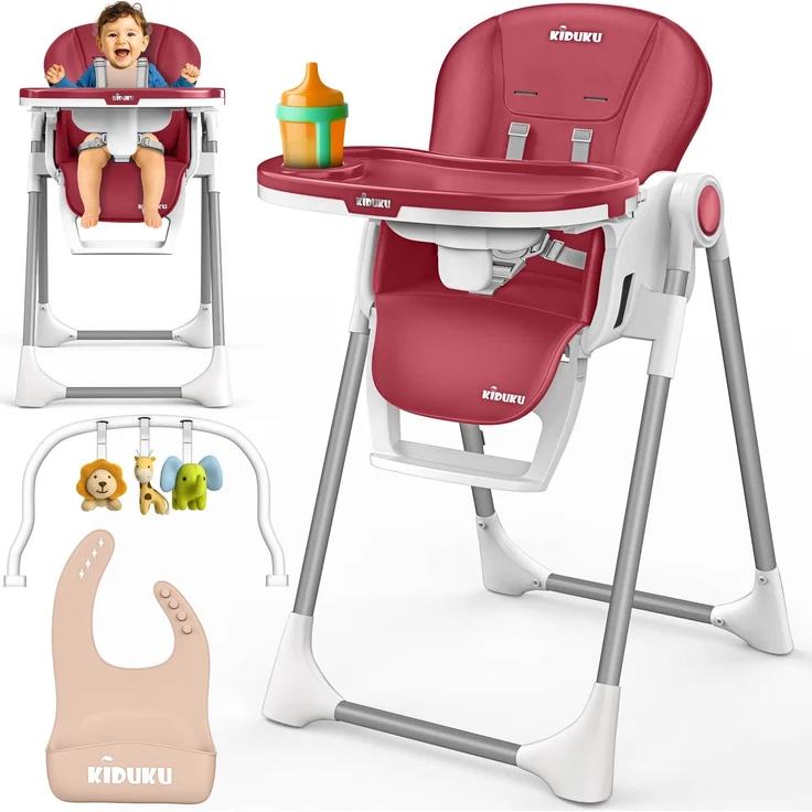 KIDUKU® Hochstuhl Baby 3in1 mit Neugeborenenaufsatz + Lätzchen, Spielbogen & Tisch | Kinderhochstuhl klappbar mit Liegefunktion | Kombihochstuhl höhenverstellbar | Babystuhl mitwachsend 0-36 Monate – Bild 6