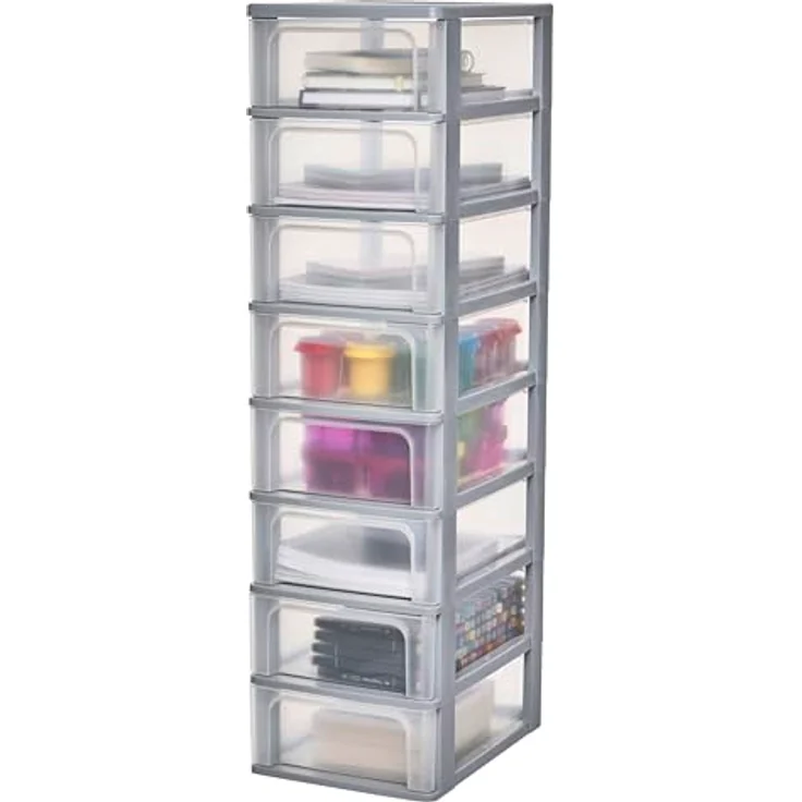 Iris Ohyama, Kunststoff Schubladenbox mit 8 flachen Schubladen, Grau, Easy-Pull-System, A4, A5 & A6 Format, Schreibtisch Organizer für Büro, Schule, Schreibwaren, BPA-frei, Schubladenschrank, OCH-2008 – Bild 8