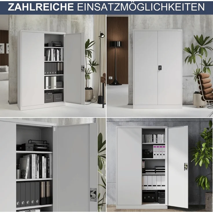 Aktenschrank abschließbar KADO - 5 Ebenen verstellbar, Flügeltüren | Metallschrank Werkstatt Mehrzweckschrank Büroschrank aus Stahl Werkzeugschrank, 185x115x40cm Grau – Bild 6