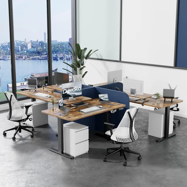 Devoko 160×70cm Elektrisch Höhenverstellbarer Schreibtisch mit Monitorständer, Computer-Schreibtisch, mit 2 Höhen-Speicherfunktionen, Vintagebraun – Bild 2