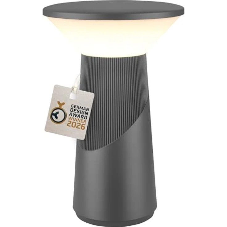 BRILONER - Pilia LED Tischlampe kabellos IP44 mit Touch, dimmbar, warmweißes Licht, Tischlampe Akku, Nachttischlampe, Leselampe, LED Lampe, German Design Award Winner 2026, 15x24 cm, Anthrazit – Bild 1