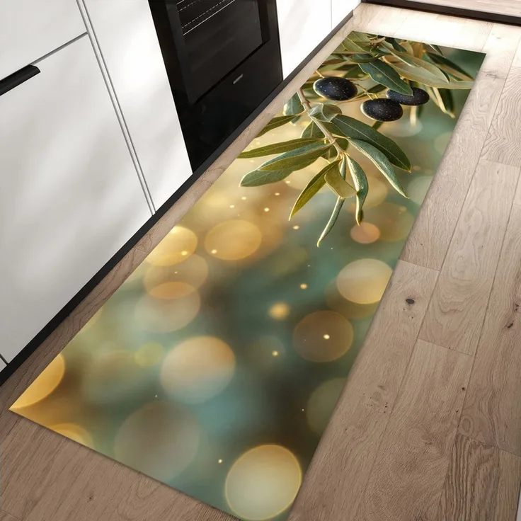 Primedeco Teppich Küchenteppich Olivenzweig PVC rutschfest abwaschbar Läufer, Rechteckig, Höhe: 3 mm, Pflegeleicht & Wasserabweisend
