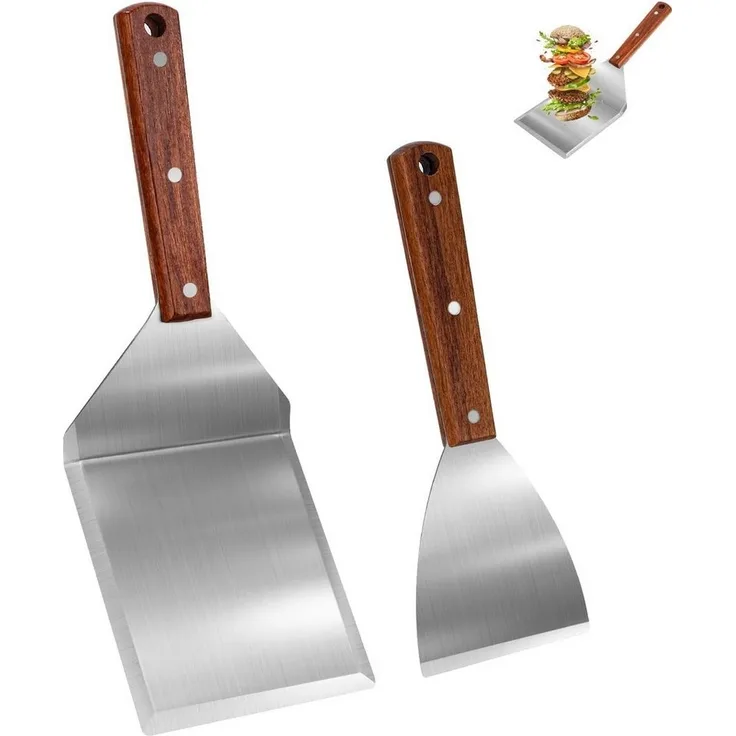 SinLaw Grillbesteck-Set Grillspachtel Set aus Edelstahl,Grillspachtel Set mit Holzgriff, (2 tlg), Einzigartige Grillwerkzeuge, Plancha Spachtel, Teppanyaki Zubehör