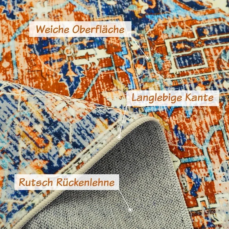 WONGS BEDDING Boho Teppich Orange Kurzflor Vintage Design 200x300 cm – Bild 5