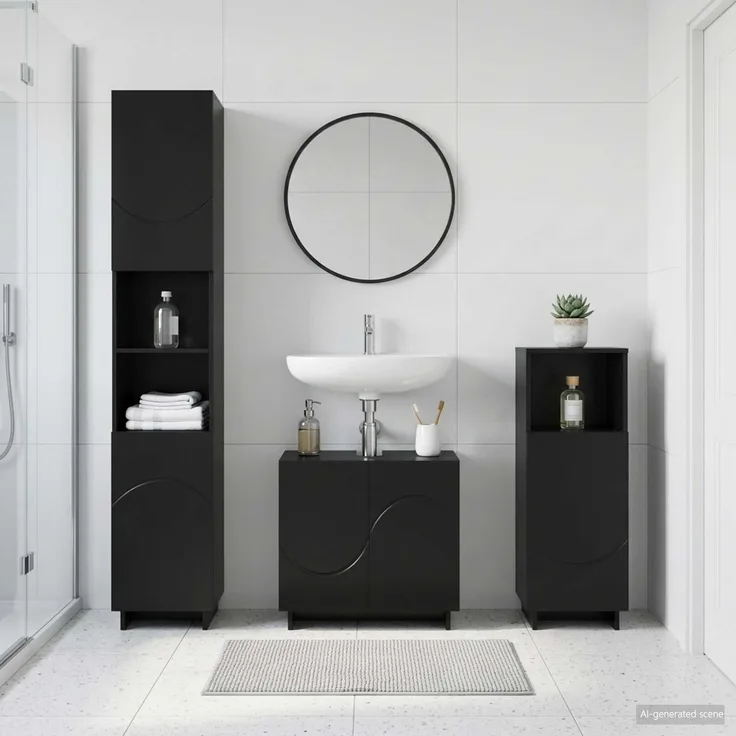 vidaXL Badezimmerschrank-Set 2 stk. Schwarz Holzwerkstoff 3433101