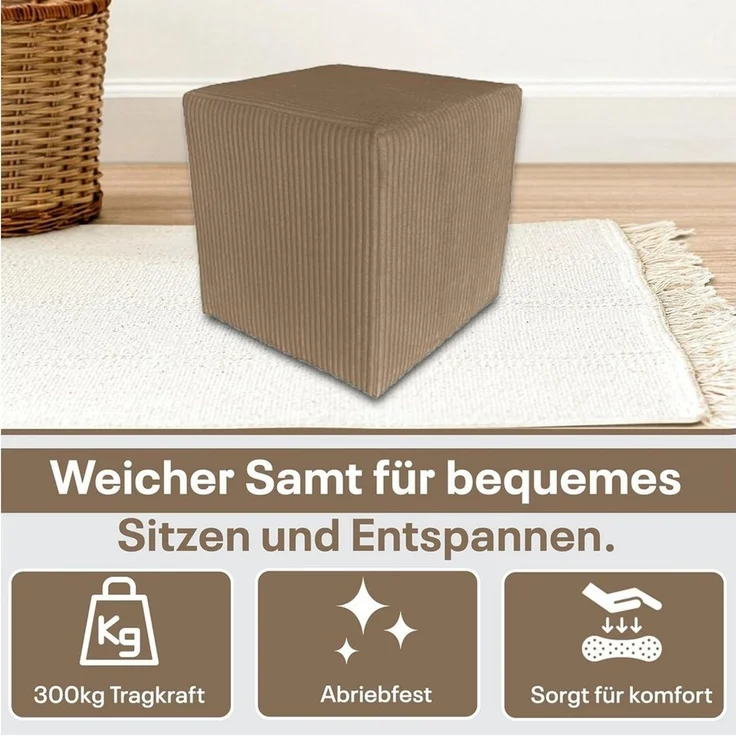 Best for Home Sitzwürfel Pouf Hocker – Samt, Fußhocker & Sitzpuff (Sitzwürfel / Pouf Hocker, 1 St, 1x Sitzwürfel / Pouf Hocker), multifunktional, Dekoelement, kompakt, weich gepolstert – Bild 4