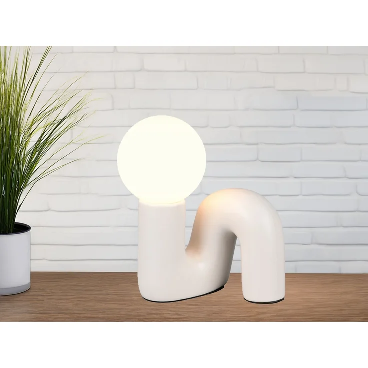 LED Tischlampe Keramik Grau, Glas Weiß, Höhe 21,5cm – Bild 5