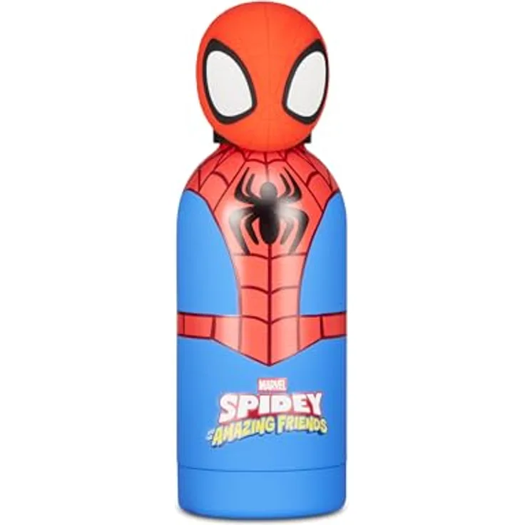 Seven Spiderman Trinkflasche, Thermosflasche, Wasserflasche, Thermosflasche aus Edelstahl, BPA-frei, 350 ml, Silikondeckel, Kinder, Jungen, Mädchen, Geschenkidee, rot/blau