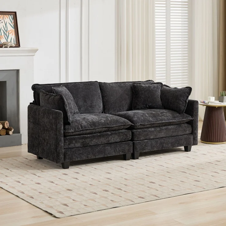 ZUBALIYA Sofa mit LED - Beleuchtung, mit Chenille - Bezug, mit Cordbezug, modular aufgebaut, aus Chenille, für Wohnzimmer und Apartments – Bild 1