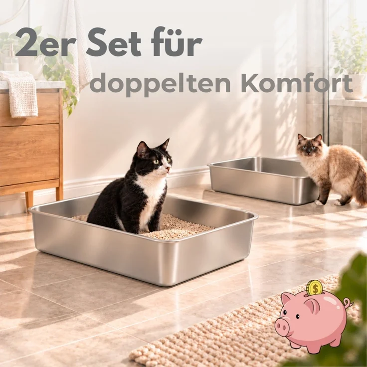 2er Set Edelstahl Katzenklo Groß Katzentoilette Edelstahl Wanne Katzenklo Metall Katzen Klo hoher Rand Geruchsarm Katzentoiletten Offen Edelstahlwanne Katzen Zubehör – Bild 7