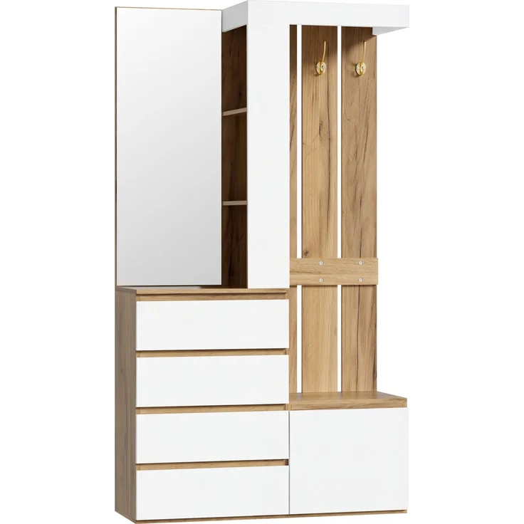 Garderoben-Set 100x35x180 cm mit Spiegel, 4 Schubladen, Tür und Haken – Bild 9