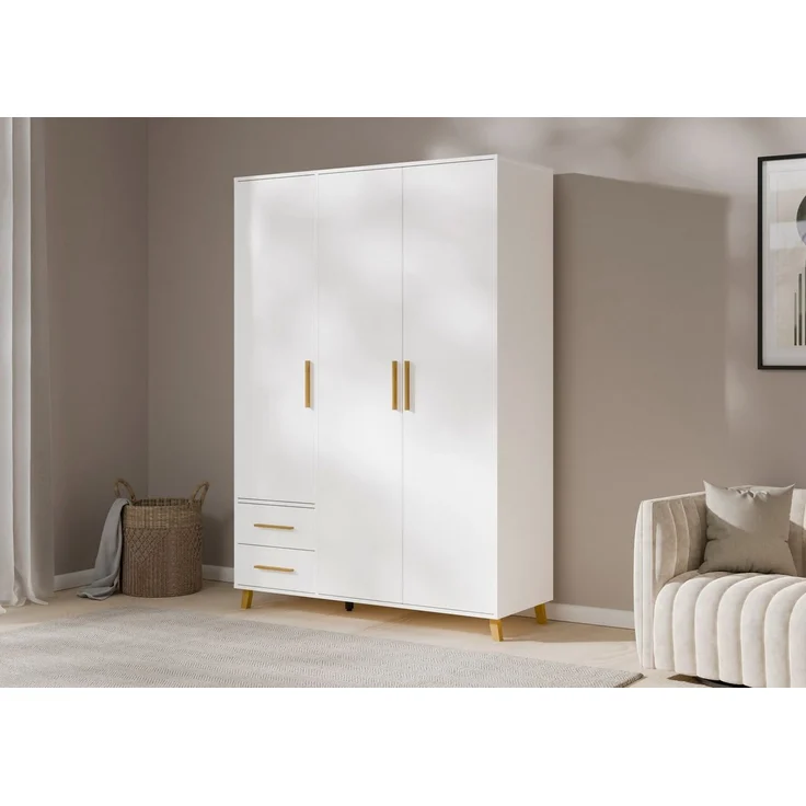 rauch Drehtürenschrank Kleiderschrank Schrank Garderobe Wäscheschrank SHINJO (in 3 verschiedenen Ausstattungen BASIC/CLASSIC/PREMIUM) Griffe und Füße aus Massivholz mit 2 Schubladen MADE IN GERMANY – Bild 2