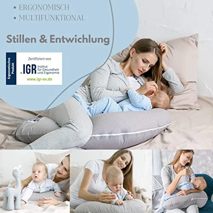 SEI Design Stillkissen Seitenschläferkissen Babynestchen Kuschelnest 170x30 cm, Schwangerschaftskissen mit Bezug, Schwangerschaftskissen mit Bezug, Bezug 100% Baumwolle – Bild 7