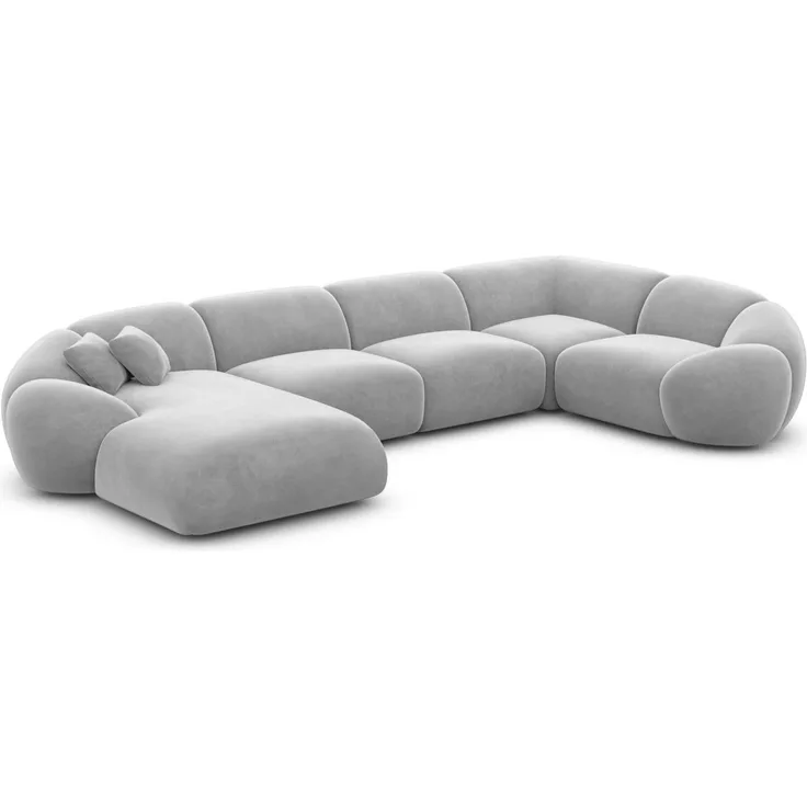 Polster Wohnlandschaft Solverde XL U-Form - Samtstoff - Hellgrau - Links