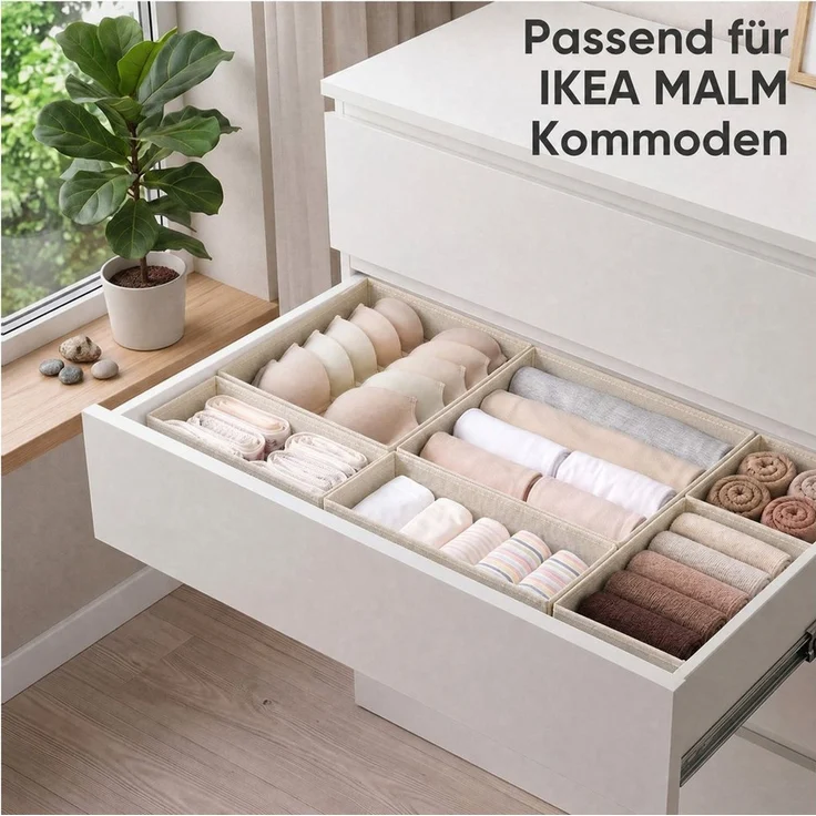 Sekey Aufbewahrungsbox Aufbewahrungsboxen Set us Vliesstoff Faltbare Stoffboxen Organizer (6 St), Beige S (28×28×13×2, 14×28×13×2, 14×14×13×2) – für Schubladen/Regale – Bild 2