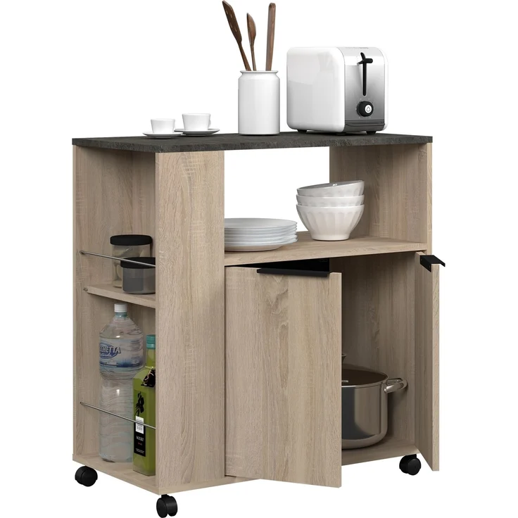 Küchenbuffet >Fumay 1< (Set mit Küchenwagen) in Eiche Nachbildung / 150-Beton Optik – Bild 5