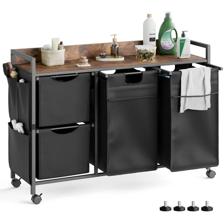 Mondeer Wäschekorb Metallgestell Wäschesammler (4 St, 150L), mit 4 abgetrennten Säcken, mit Ablage & austauschbaren Rollen – Bild 2