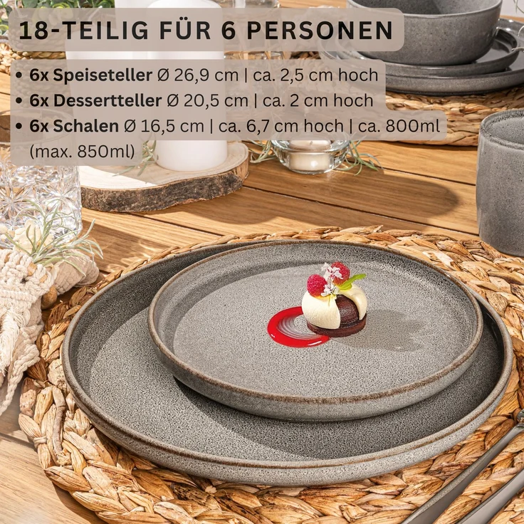 SÄNGER Tafelservice Kairo Graphit - 18 teilig aus Steingut – Bild 2
