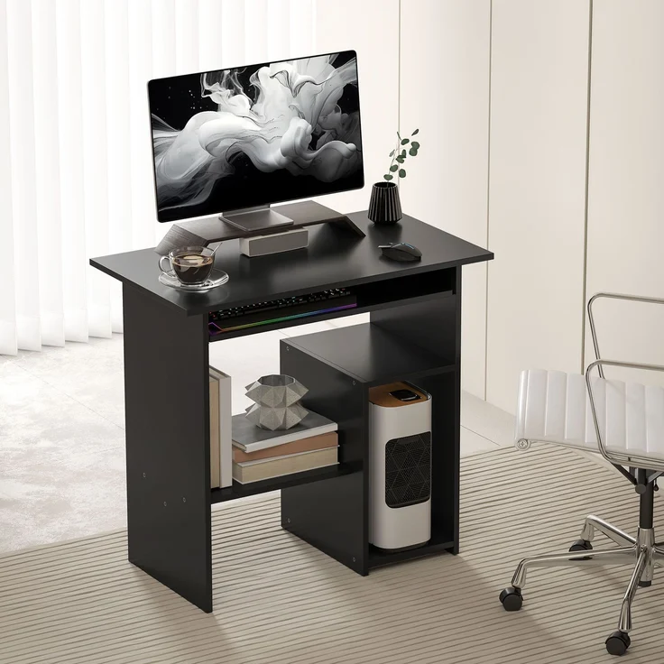 MELAYR, Computertisch, Schreibtisch, Spanplatte, Metall, 80 x 45 x 75 cm, Schwarz – Bild 4