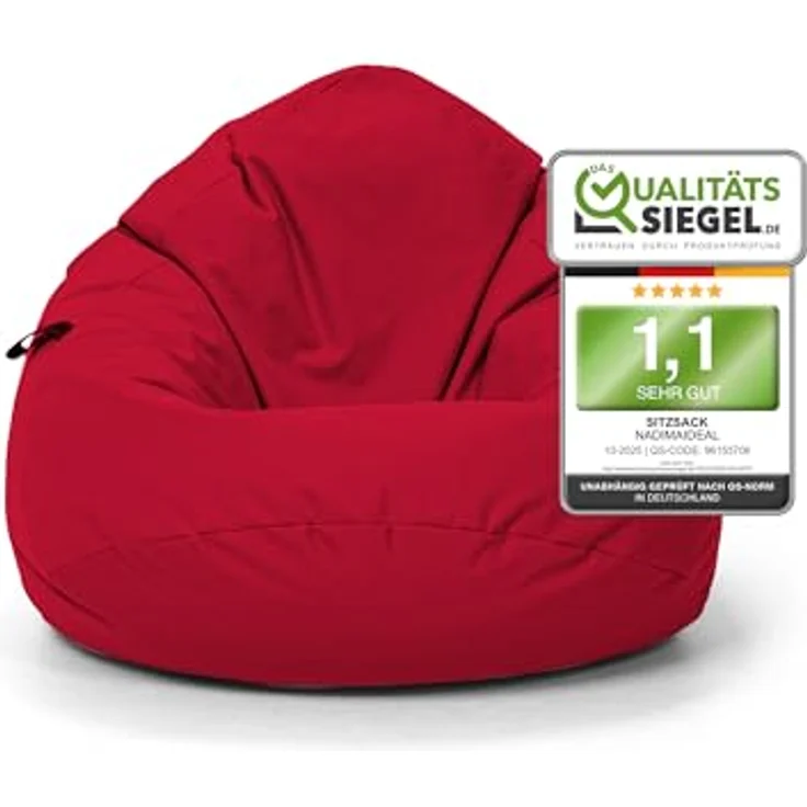 Nadimaideal Sitzsack Tropfenform Kastanie | Bodenkissen für Kinder & Erwachsene | Indoor & Outdoor | Gaming Sitzsack - Sitzkissen - Beanbag | Füllung EPS Perlen (Rot, XXL-Durchmesser 88 cm) – Bild 2