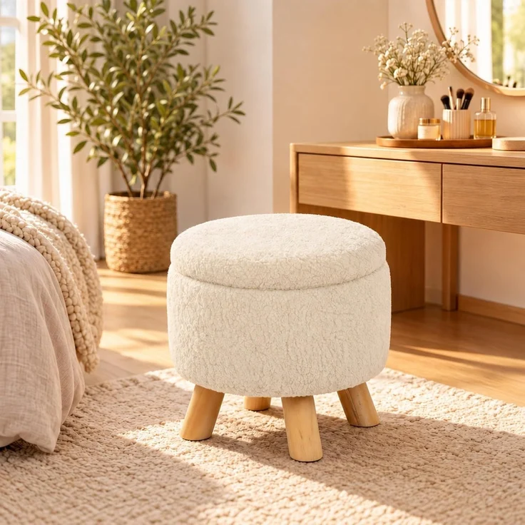 Relaxdays Hocker mit Stauraum Teddystoff – Bild 2
