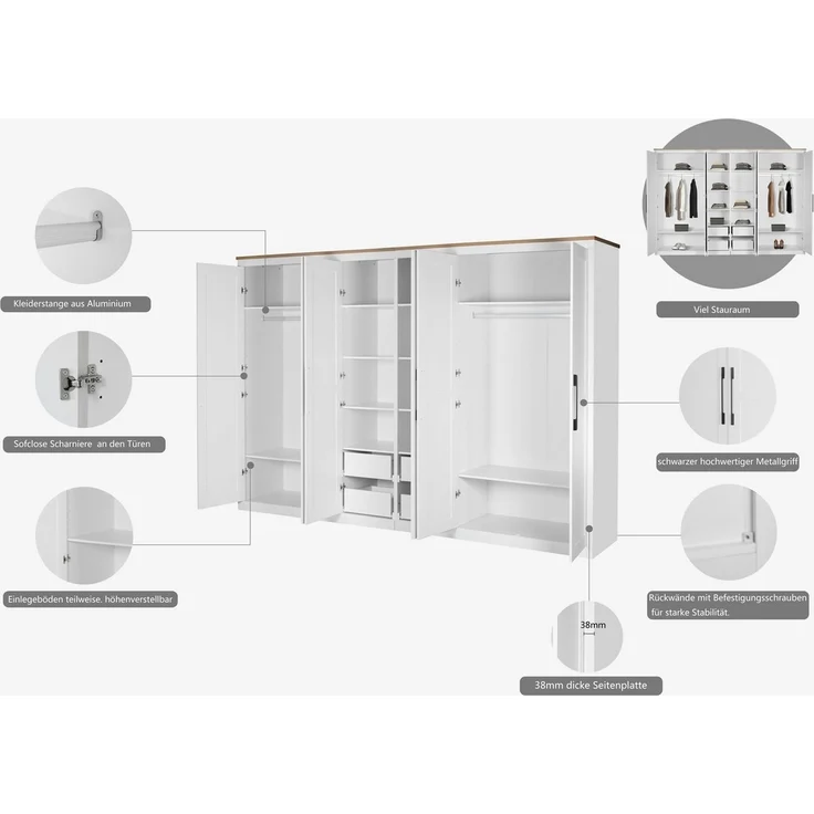 OTTO home Kleiderschrank Büsum Schlafzimmer Schrank Otto´s Choice mit 6 Türen (stabile robuste Bauweise mit optimaler Aufteilung - Breite 3m) Schlafzimmerschrank Landhaus Design Garderobe Schrank Bestseller – Bild 2