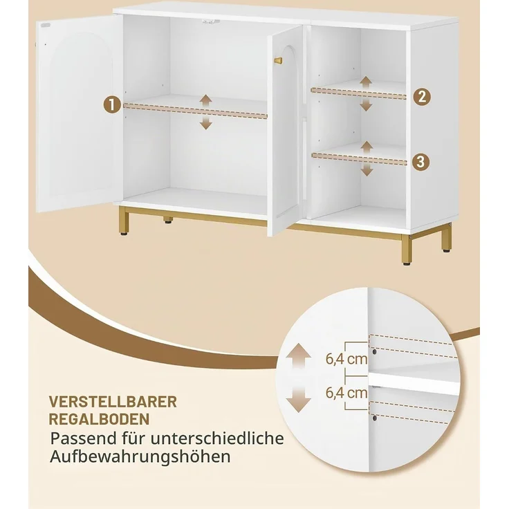 Badezimmerschrank, Sideboard, Küchenschrank mit 2 Türen, Beistellschrank, Badschrank mit offenem Fach, Kommode, verstellbare Ablage, Badezimmer, 35 x 120 x 80 cm, Weiß-Gold – Bild 6