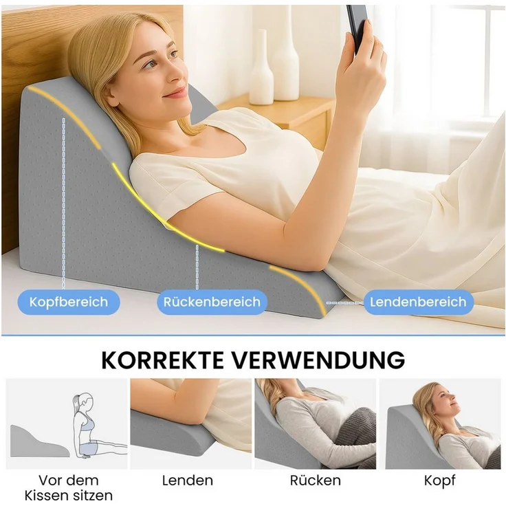 Youyijia Kopfkissen + Topper Mit Memory Schaum Keilkissen Bett Lesekissen Ergonomisches Keilkissen – Bild 2