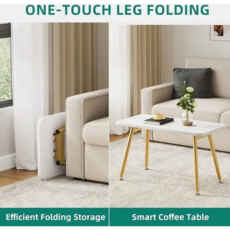 YITAHOME Couchtisch Klappbar, 80 x 40 x 45 cm Tragbarer Couchtische Keine Installation Erforderlich, Beistelltisch für Wohnzimmer Schlafzimmer Büro, Wohnzimmertisch, Weiß – Bild 6