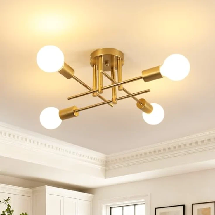 Goeco Gold Deckenleuchte Kronleuchter Vintage, Metall Deckenlampe E27 Lampenfassung 4 Flammig, Industrial Pendelleuchte für Schlafzimmer, Wohnzimmer, Esszimmer, Küche, 43 CM – Bild 2