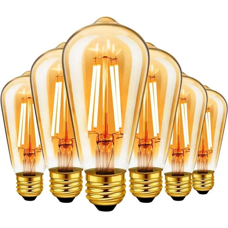 LVWIT Edison Vintage Glühbirne E27 ST64 6.5W, 685LM, 2500K Warmweiß Ideal für Nostalgie und Retro Beleuchtung im Haus Café Bar (6er Pack)