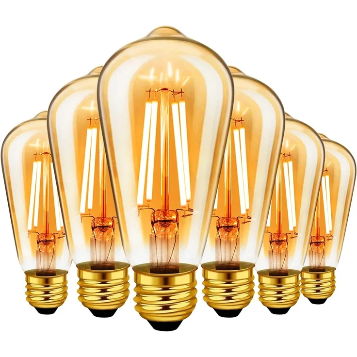 LVWIT Edison Vintage Glühbirne E27 ST64 6.5W, 685LM, 2500K Warmweiß Ideal für Nostalgie und Retro Beleuchtung im Haus Café Bar (6er Pack) – Bild 1