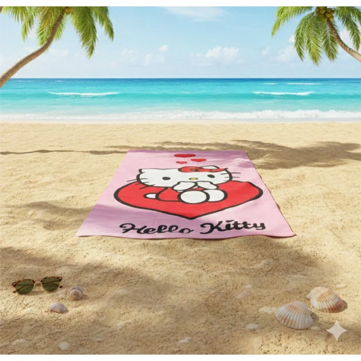 Hello Kitty Strandtuch Hello Kitty Kinder Mikrofaser Strandtuch Badetuch 70x140 cm – Bild 2